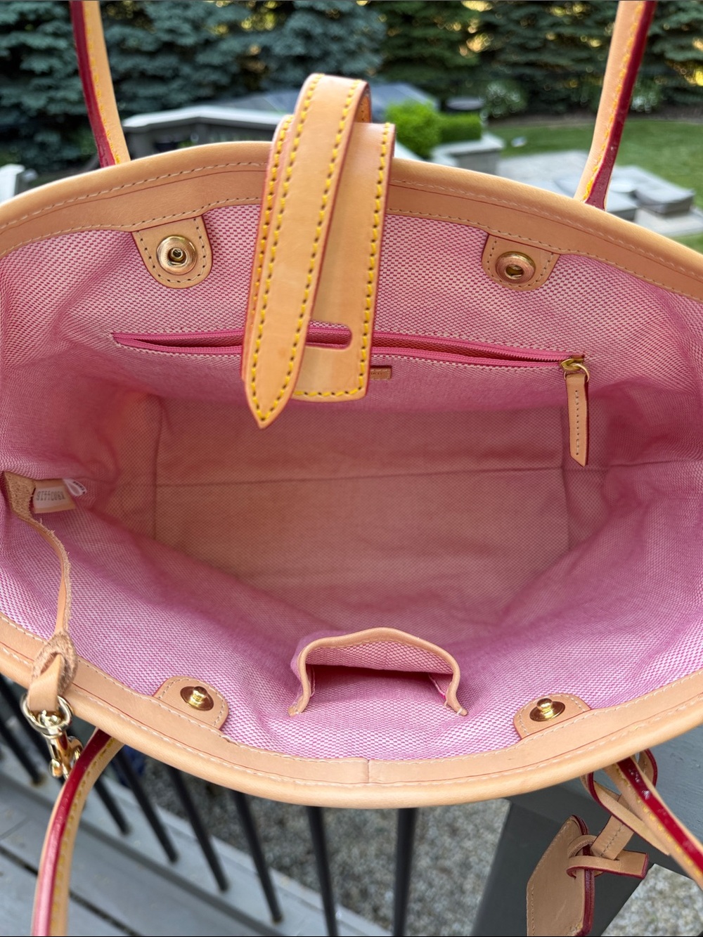 Dooney & Bourke Purple Floral Canvas Tote with Tan Leather Trim - Picture 7 of 12